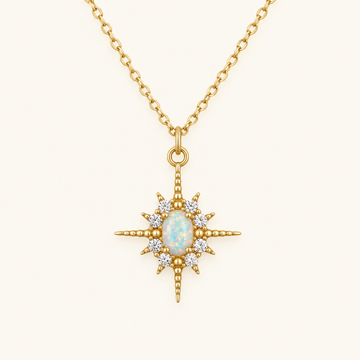 Women's Pendant Necklace with Oval Center Stone and Star Ray Design
