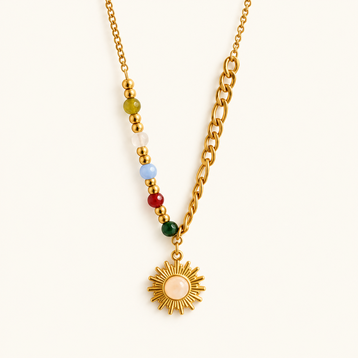 Women's Pendant Necklace with Sun Motif and Ball Accents