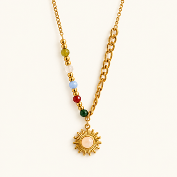 Women's Pendant Necklace with Sun Motif and Ball Accents