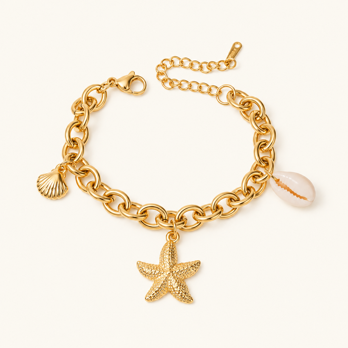 Women's Charm Bracelet with Starfish, Shell and Snail Charms