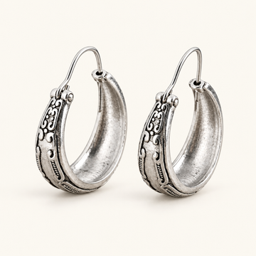 Women’s Hoops with Engraved Mandala Pattern and Rounded Shape
