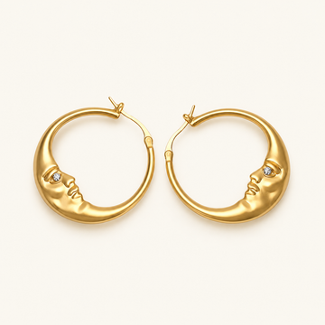 Women’s Hoops with Half Moon Face Motif and Stone Accent