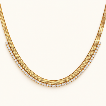 Women's Fishbone Necklace with Wide Chain Design and Stone Accents