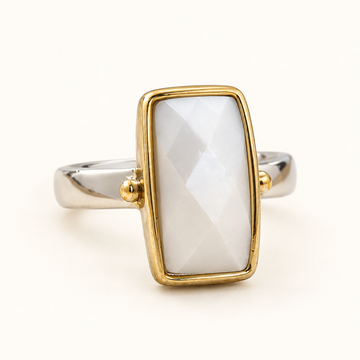 Women's Geometric Ring with Moonstone and Boho Design