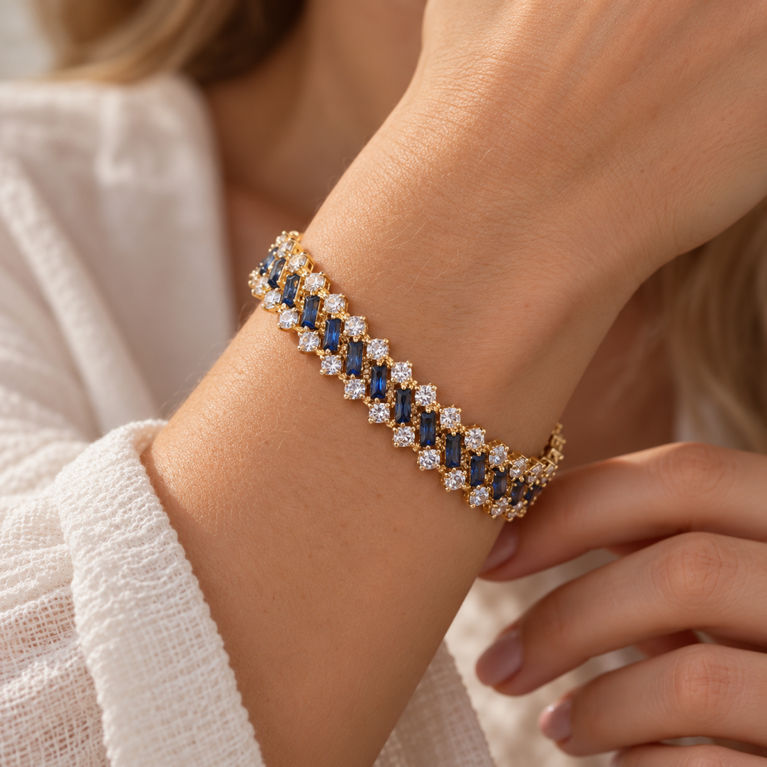 Women’s Geometric Bracelet with Multiple Stone Accents