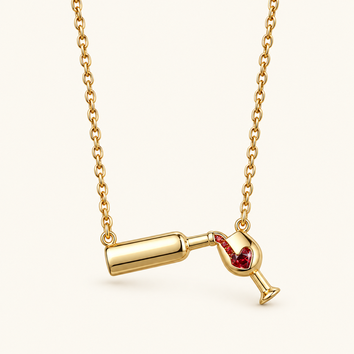 Women Necklace with Wine Bottle Pendant and Heart Detail