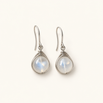 Women's Drop Earrings with Moonstone Cabochons and Teardrop Shape