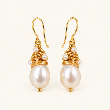 Women's Drop Earrings with Pearl-like Drops and Wrapping Details