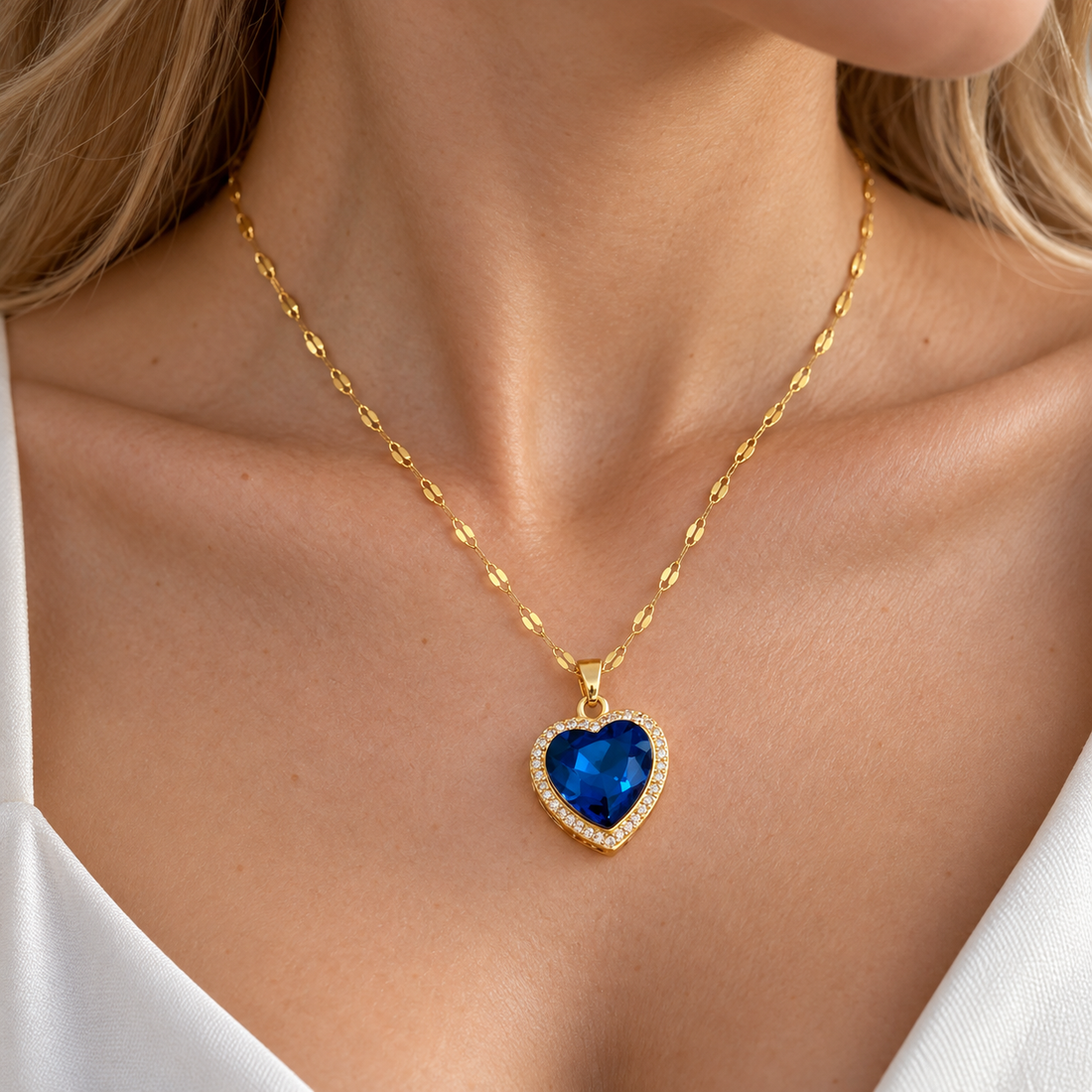 Women’s Heart Pendant Necklace with Large Center Piece and Stone Set Frame