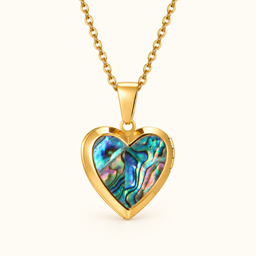 Women’s Heart Pendant Necklace with Iridescent Shell Inlay