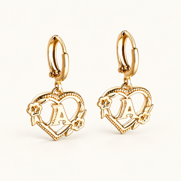 Women's Heart Hoops with Initial and Floral Details