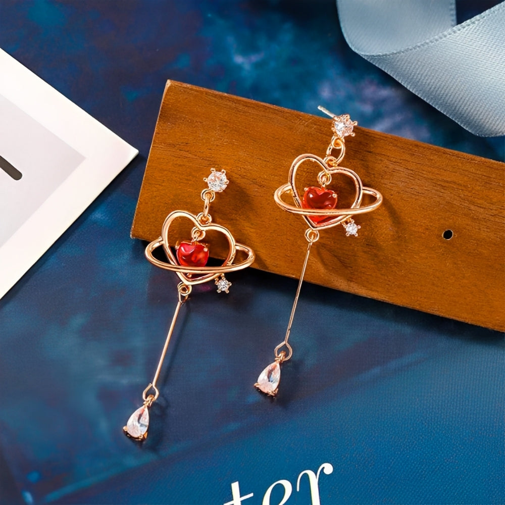 Ladies Heart Earrings with Fine Chain Design