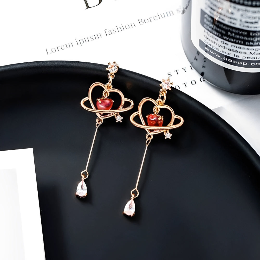Ladies Heart Earrings with Fine Chain Design