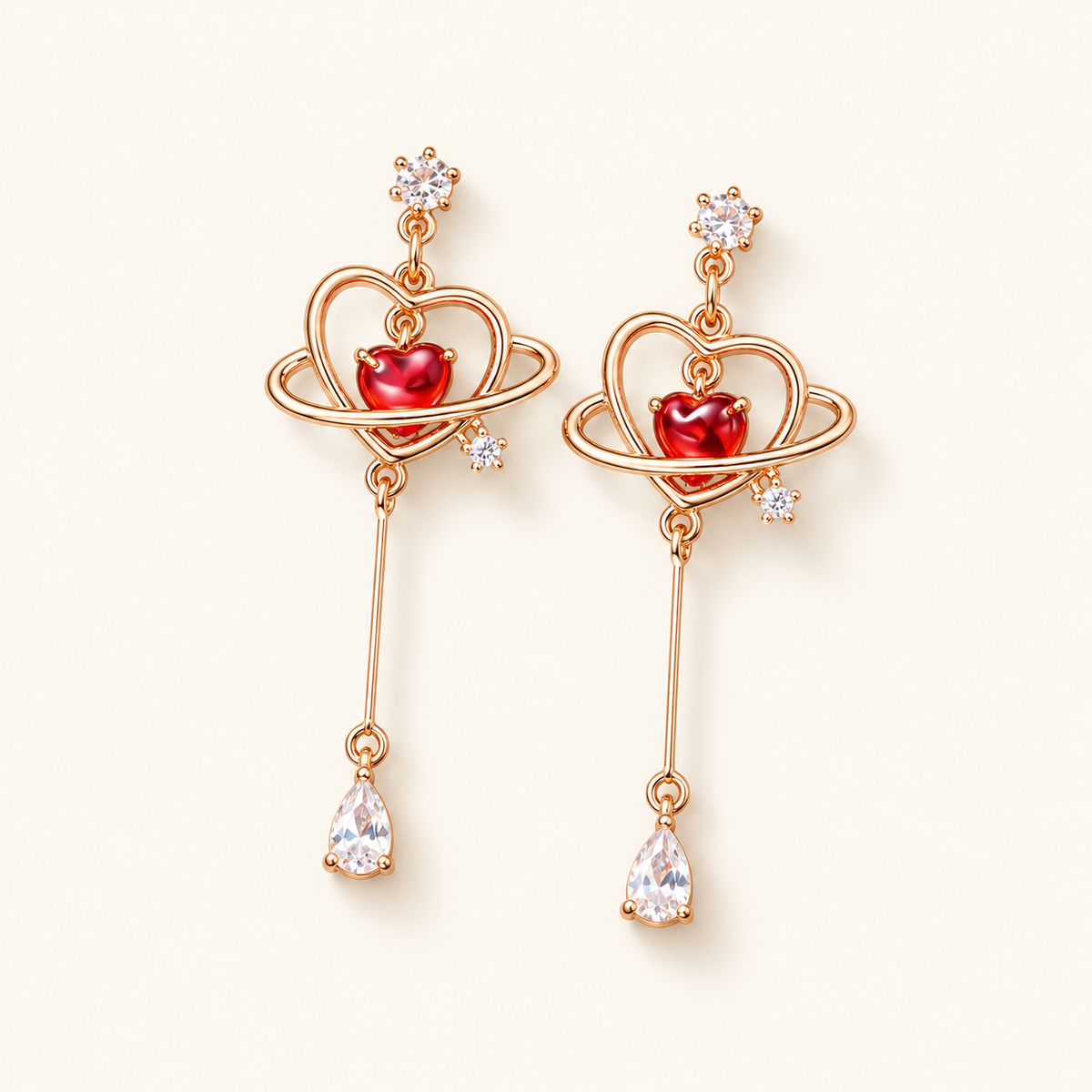 Ladies Heart Earrings with Fine Chain Design