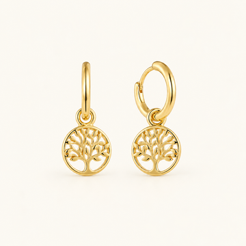 Women’s Huggie Earrings with Tree of Life Charms