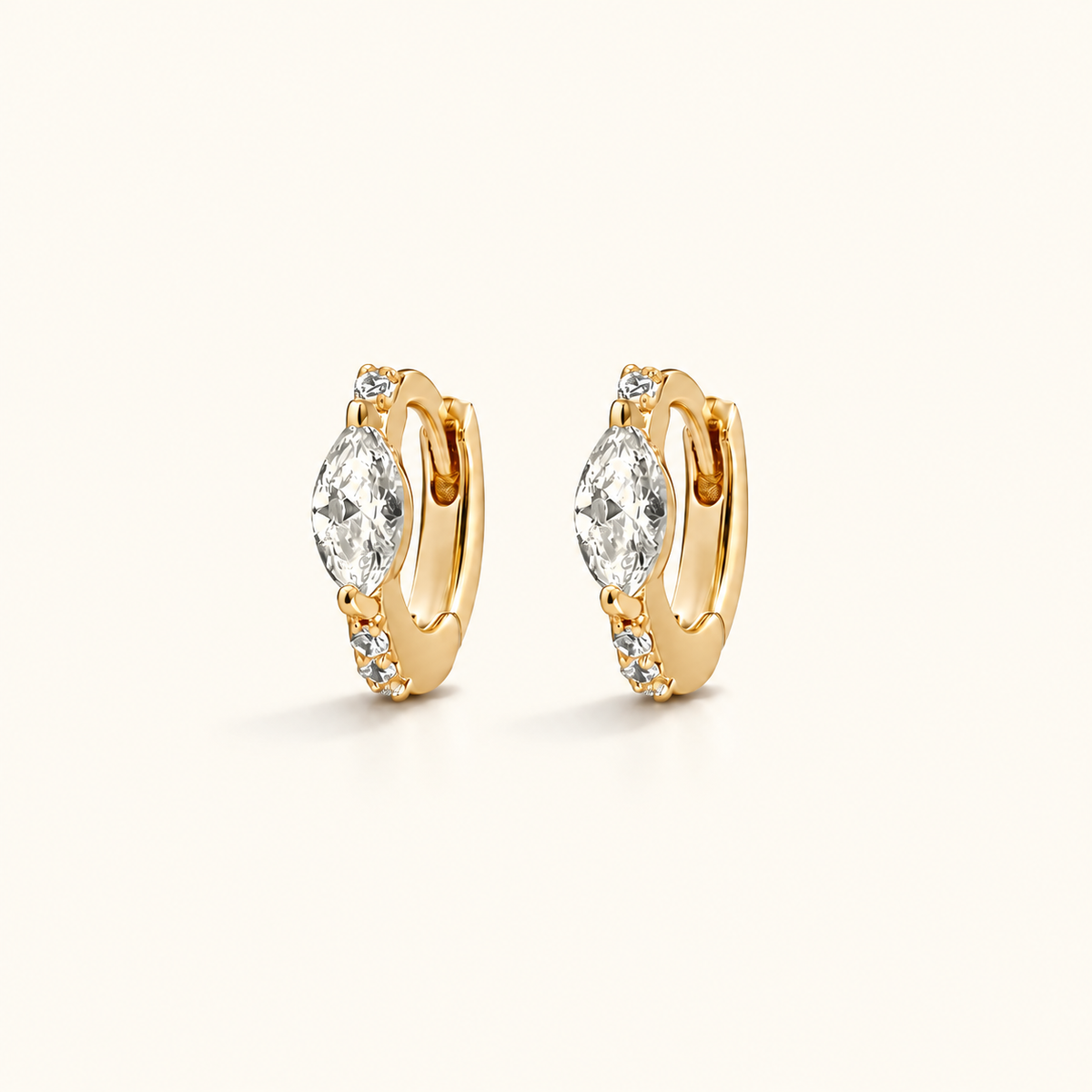 Women's Huggie Earrings with Marquis Center Stone and Pave Stone Setting