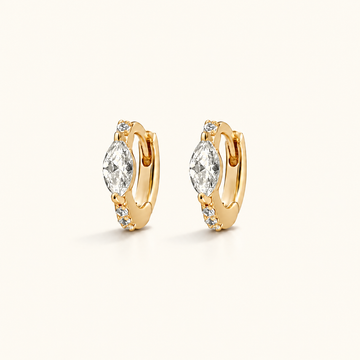 Women's Huggie Earrings with Marquis Center Stone and Pave Stone Setting
