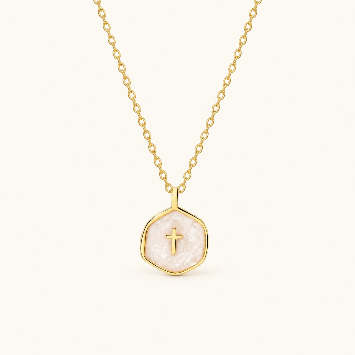 Women’s Medallion Pendant Necklace with Cross Detail and Textured Surface