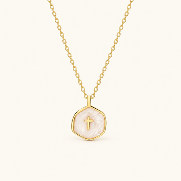 Women’s Medallion Pendant Necklace with Cross Detail and Textured Surface