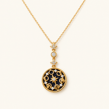 Women’s Moon Phases Necklace with Round Pendant and Star Motif
