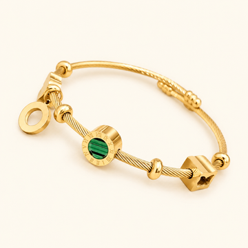 Women’s Open Bracelet with Round Center and Cable Structure