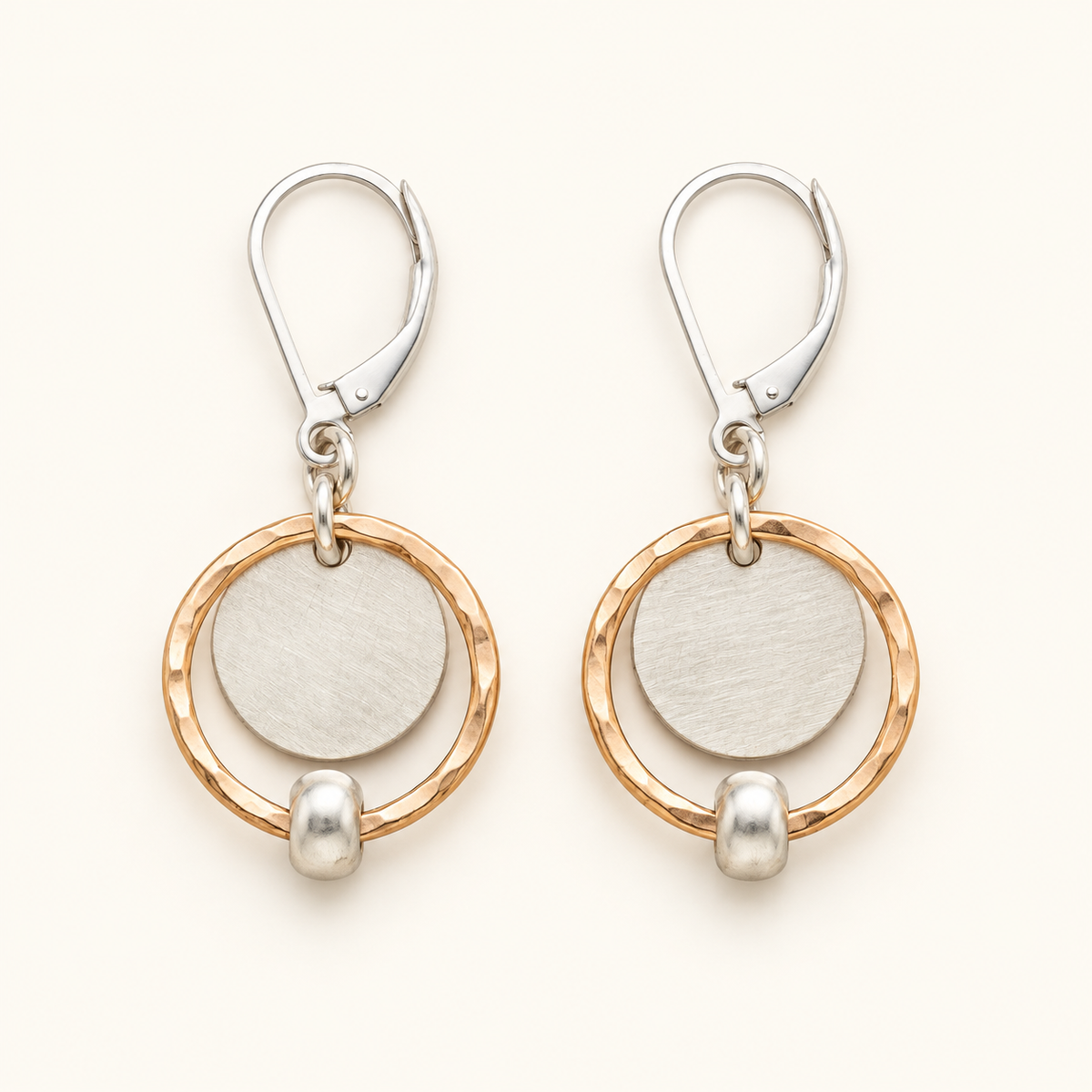 Women's Earrings with Two-Tone Layered Design and Round Center Piece