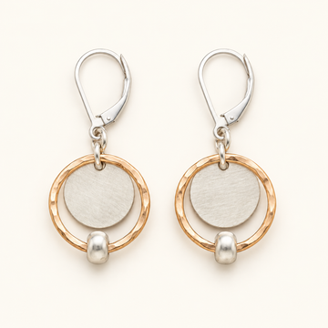 Women's Earrings with Two-Tone Layered Design and Round Center Piece