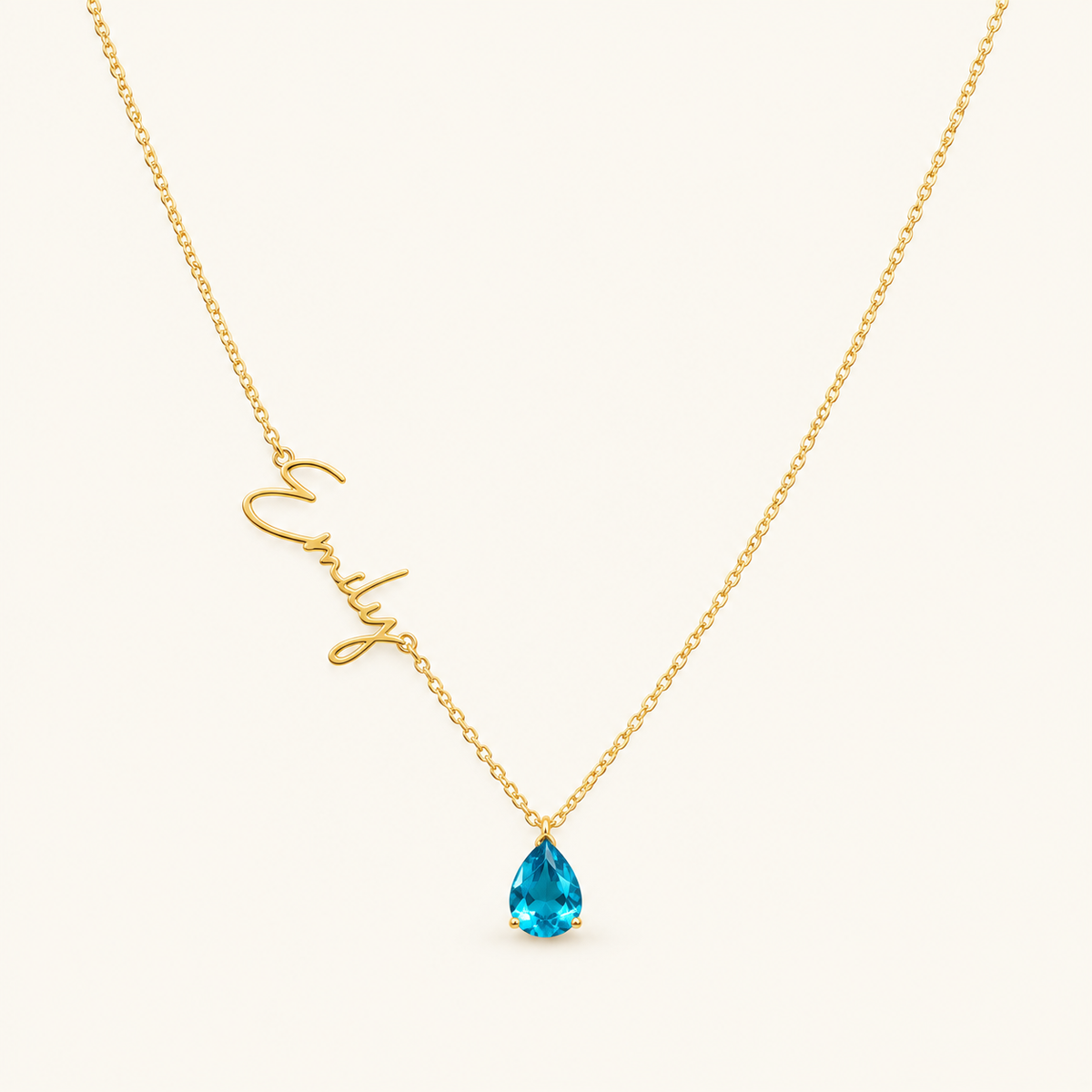Women’s Personalized Name Necklace with Teardrop Stone