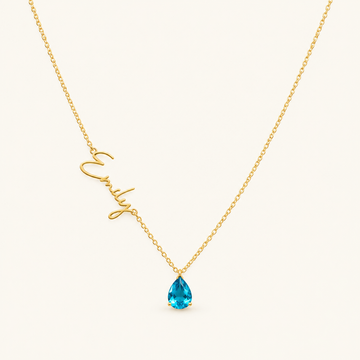 Women’s Personalized Name Necklace with Teardrop Stone
