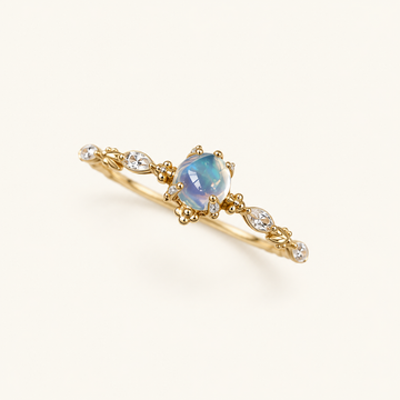 Women’s Ring with Round Moonstone Center Stone and Side Stone Accents