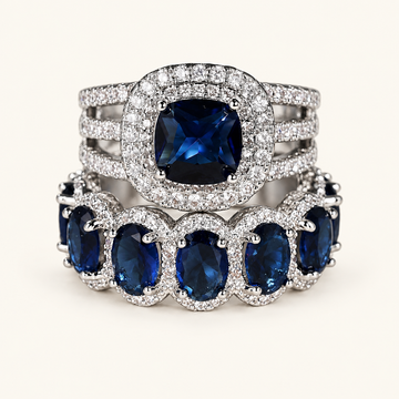 Women’s Stacking Ring Set with Halo Center Stone and Multi-Row Design