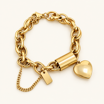 Women's Statement Chain Bracelet with Heart Charms and Multi-Layered Chain Details