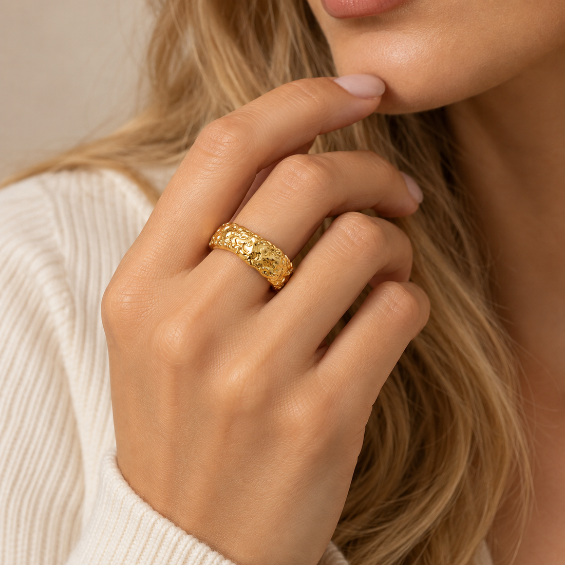 Women’s Statement Ring with Organically Structured Surface