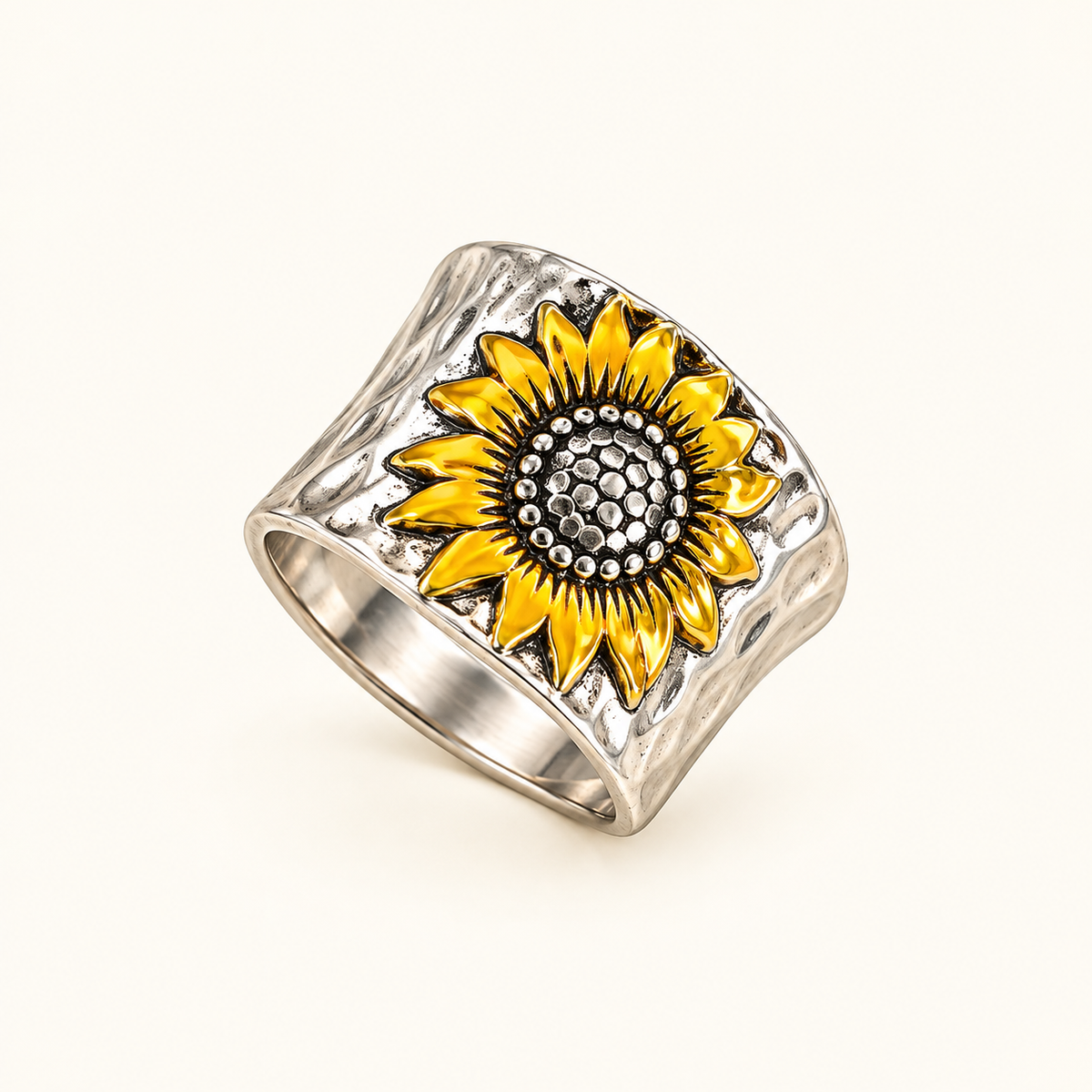 Women’s Statement Ring with Sunflower Design and Round Center Piece