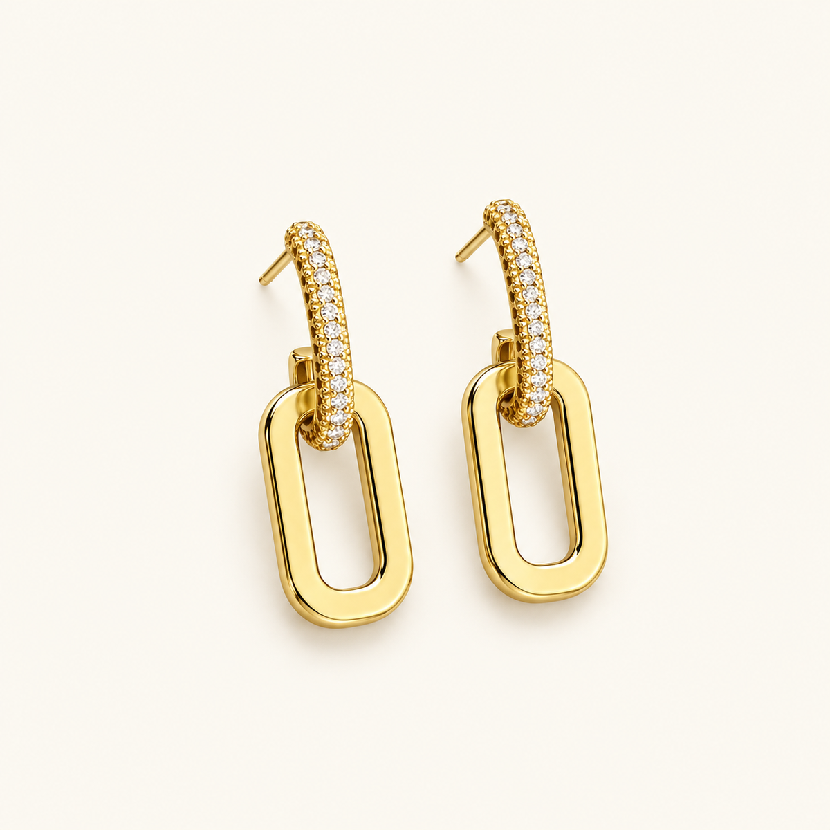 Women's Stud Earrings with Double Loop Design and Paperclip Element