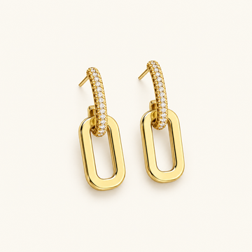 Women's Stud Earrings with Double Loop Design and Paperclip Element