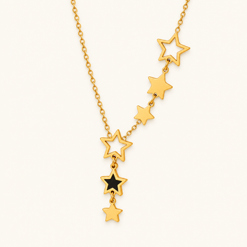 Women's Star Necklace with Multiple Charms and Asymmetrical Star Design