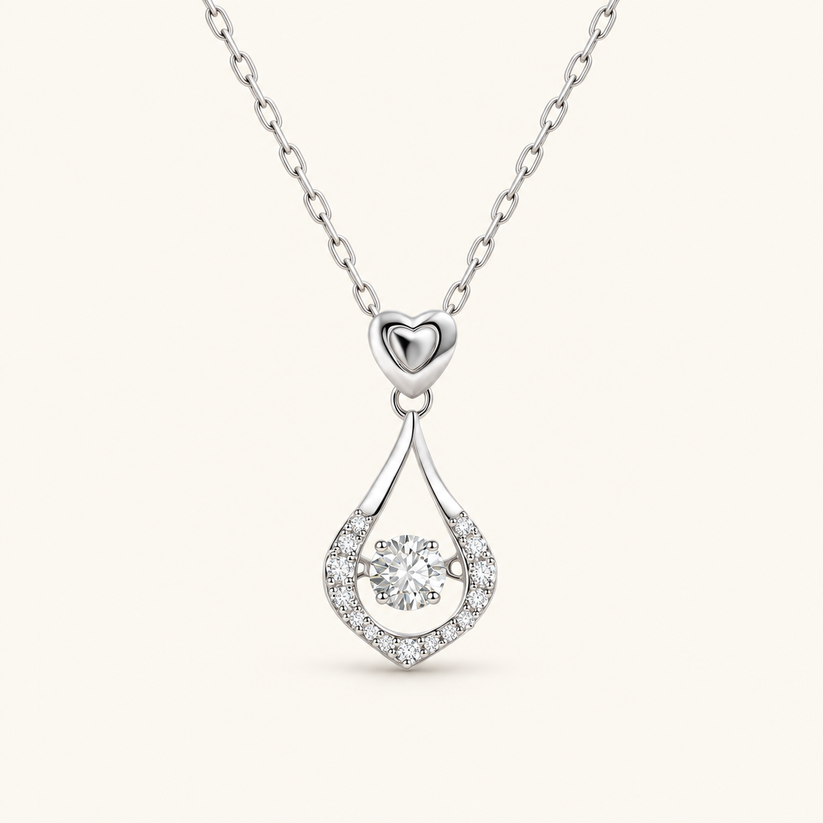 Women's Drop Necklace with Heart Detail and Floating Stone