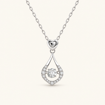 Women's Drop Necklace with Heart Detail and Floating Stone