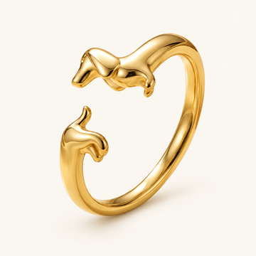 Women Adjustable Open Ring with Dachshund Motif