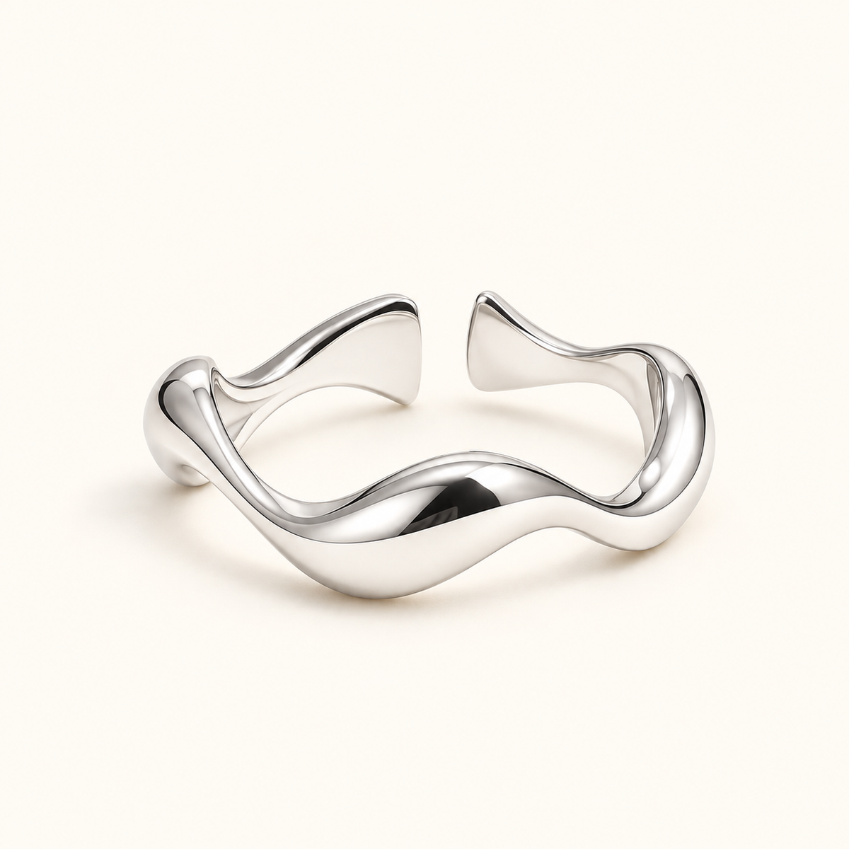 Women's Adjustable Wave Ring with Open Design