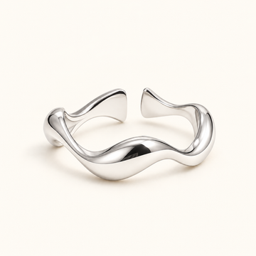 Women's Adjustable Wave Ring with Open Design