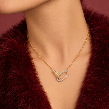 Women's Pendant Necklace with Intertwined Chain Link Design and Pavé Stone Setting