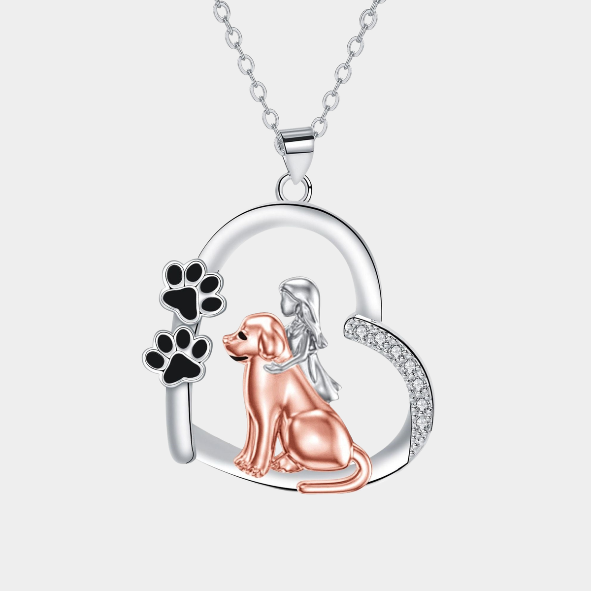 Women's Pendant Necklace with Dog Motif, Figure and Paw Prints