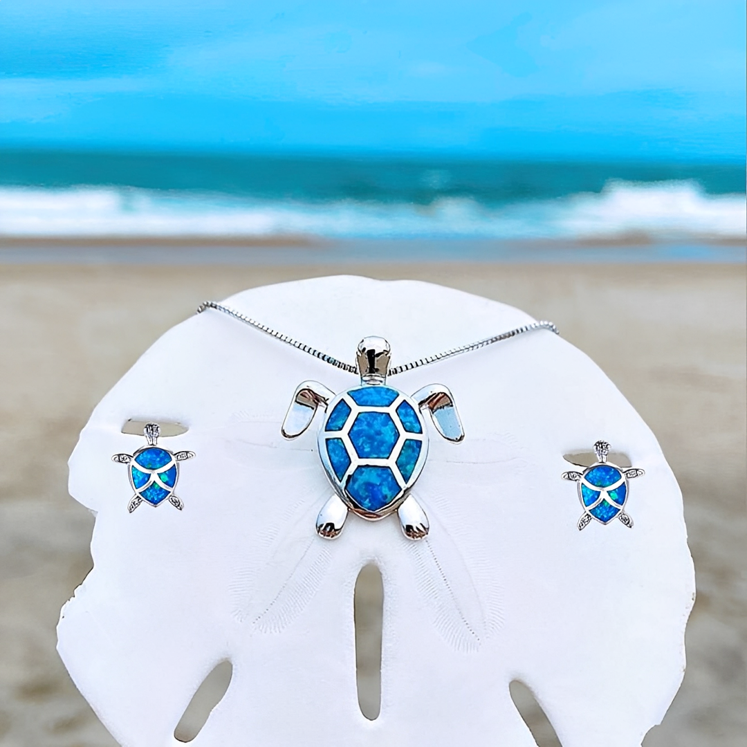 Kailea – Jewelry Set Turtle Made of Opal and Silver (Necklace + Earrings)