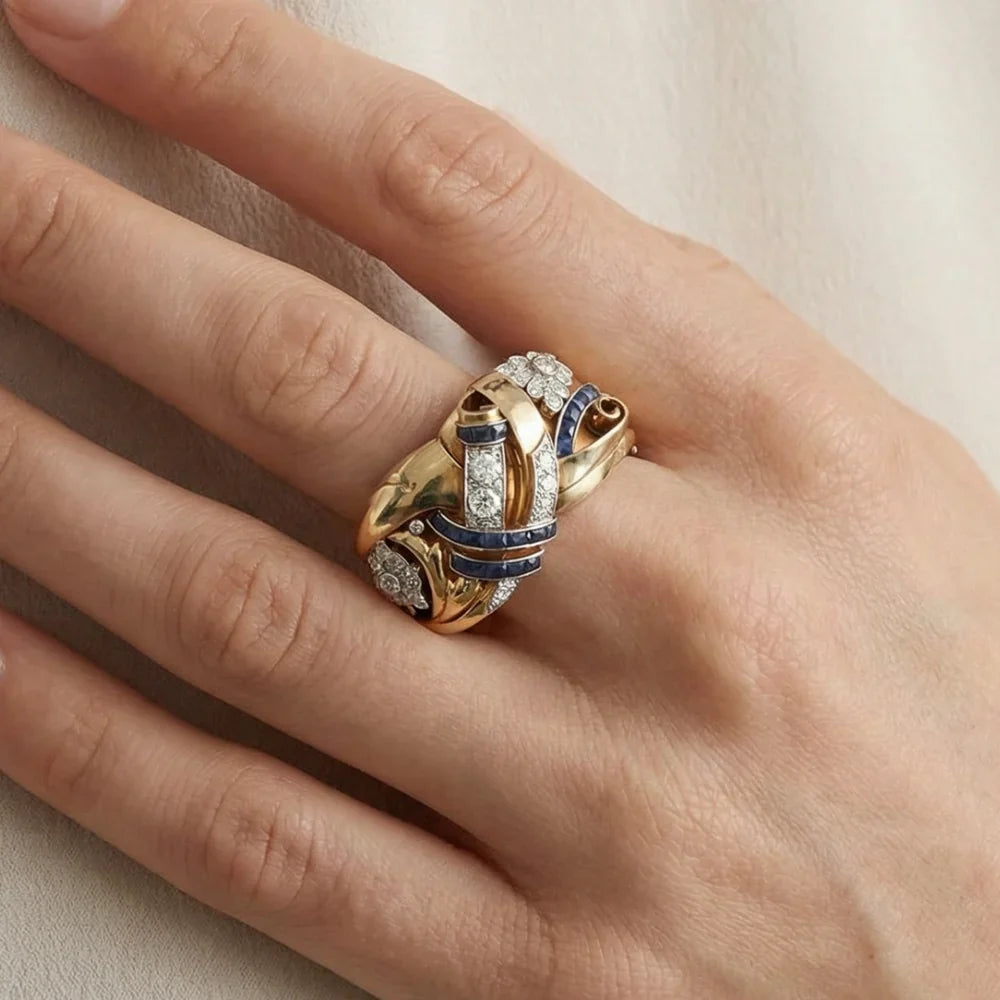 Women's Ring in Vintage Style with Decorative Stone Accents