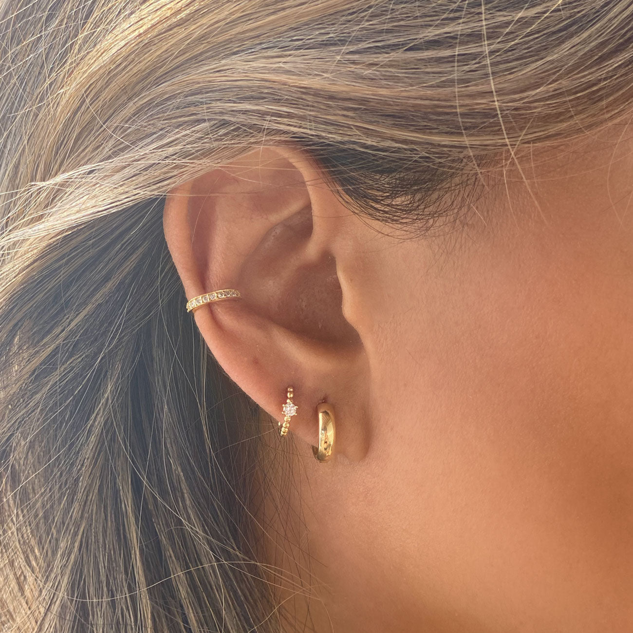 Pave pearl huggie earrings