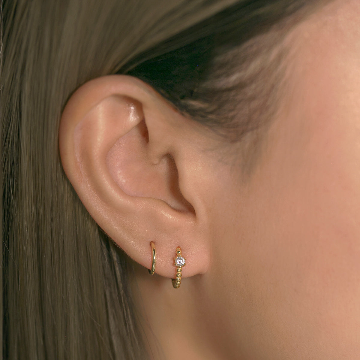Pave pearl huggie earrings