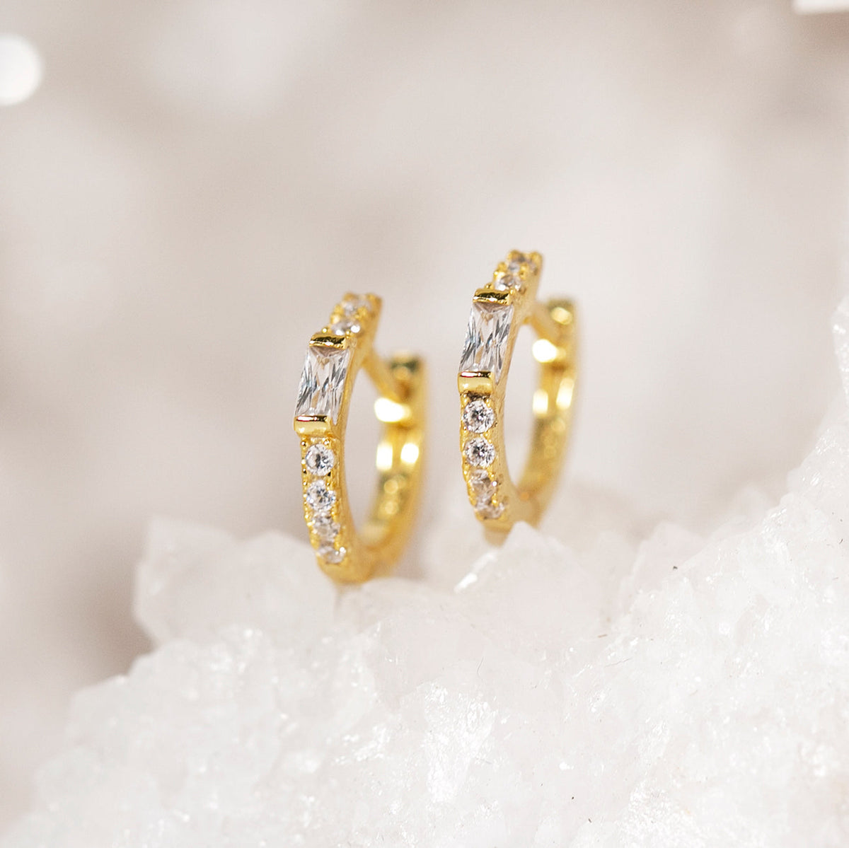 Baguette Earrings with White Details
