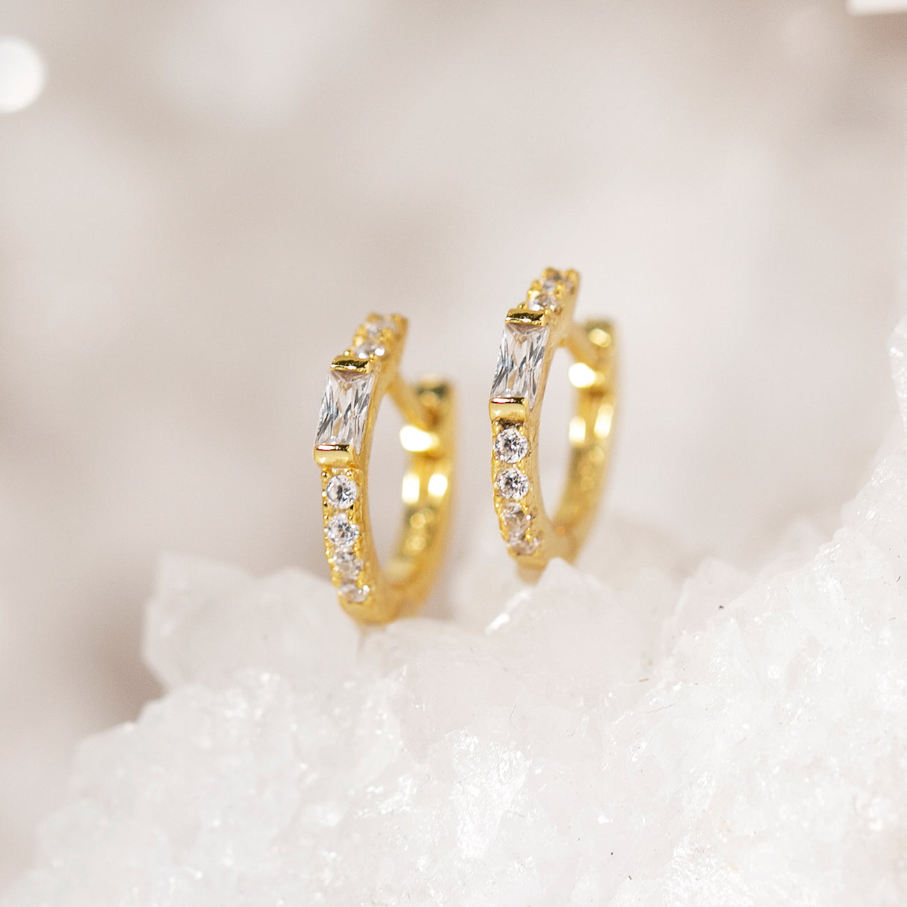 Baguette Earrings with White Crystals